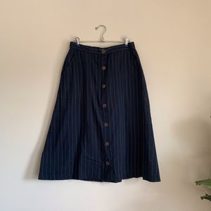 MANGO Navy Striped Midi Length Button-Up Skirt